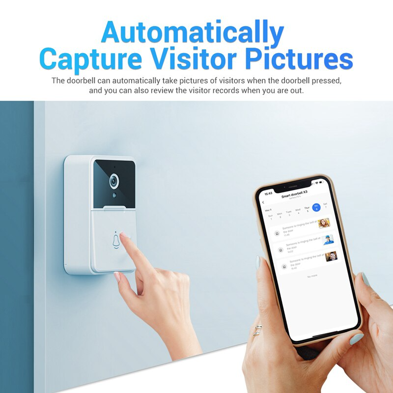 Smart WiFi Video Doorbell automatically captures visitor photos with mobile push alert