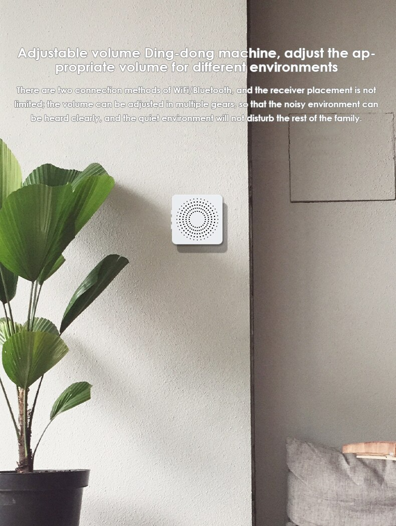Smart WiFi Video Doorbell indoor chime receiver mounted on wall – adjustable volume