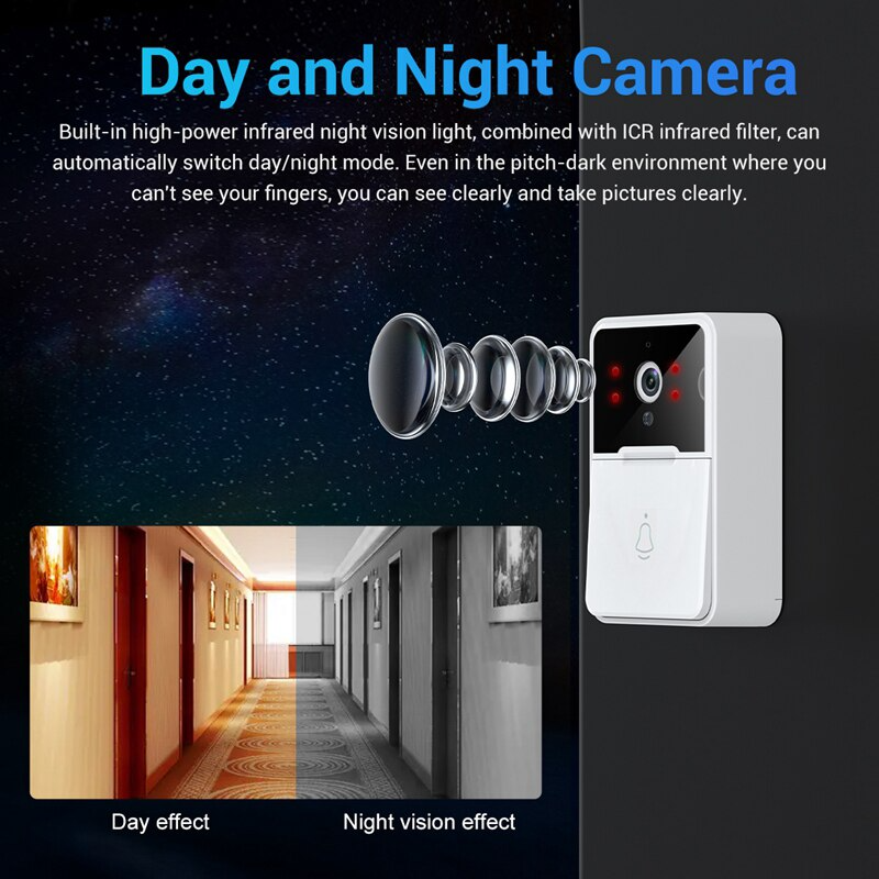 Smart WiFi Video Doorbell day and night camera – infrared night vision vs daytime comparison
