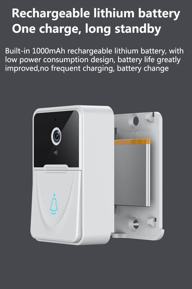 Smart WiFi Video Doorbell rechargeable 1000mAh lithium battery – one charge long standby