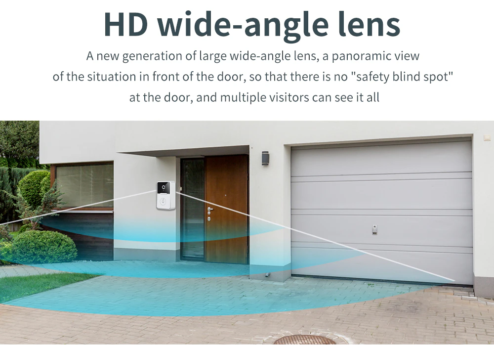 Smart WiFi Video Doorbell HD wide-angle lens with panoramic coverage – no safety blind spot