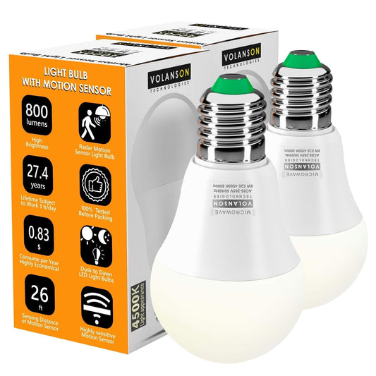 Motion Sensor Light Bulb 2-Pack – Smart Radar Detection – Indoor/Outdoor