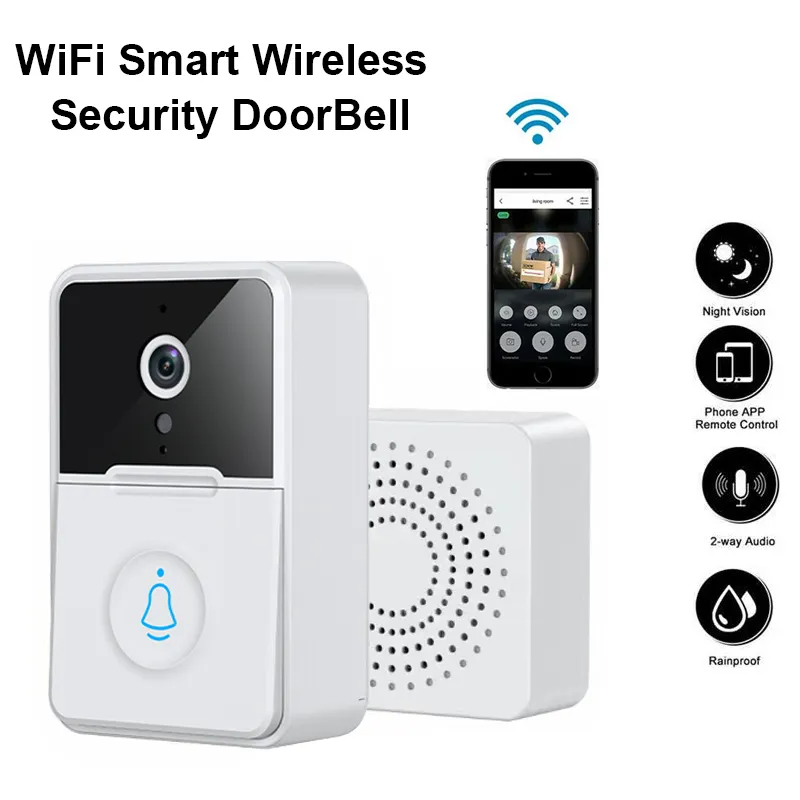 Smart WiFi Video Doorbell with chime – night vision, phone app and two-way audio features