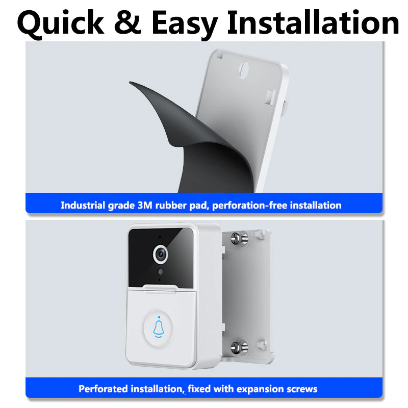 Smart WiFi Video Doorbell quick and easy installation – 3M adhesive pad or screw mount